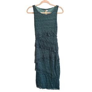 Bailey 44 ANTHROPOLOGIE Lace Tiered Column Bandage Dress Dark Teal-Gray Sz Small